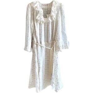 Tory Burch Jasmine Silk Metallic Ruffle Dress Ivory Gold 2 Piece Slip Dress sz 2